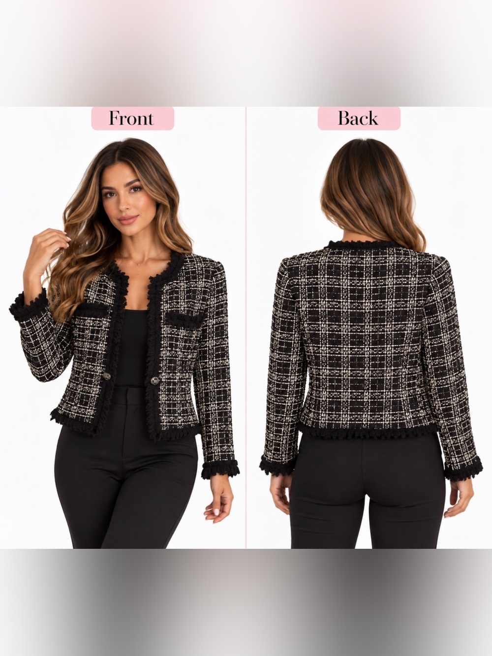 INC International Concepts Black & White Tweed Fringed Jacket
